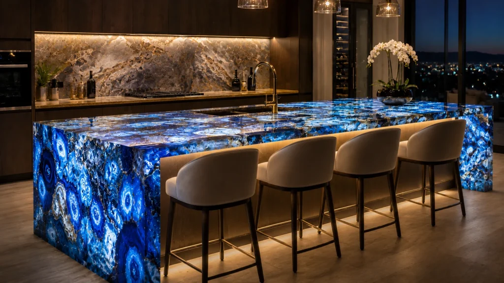 Semi-Precious Stone Countertops (2026 Guide): Everything You Need to Know Before Buying Gemstone Slabs 5 blue agate semi-precious stone