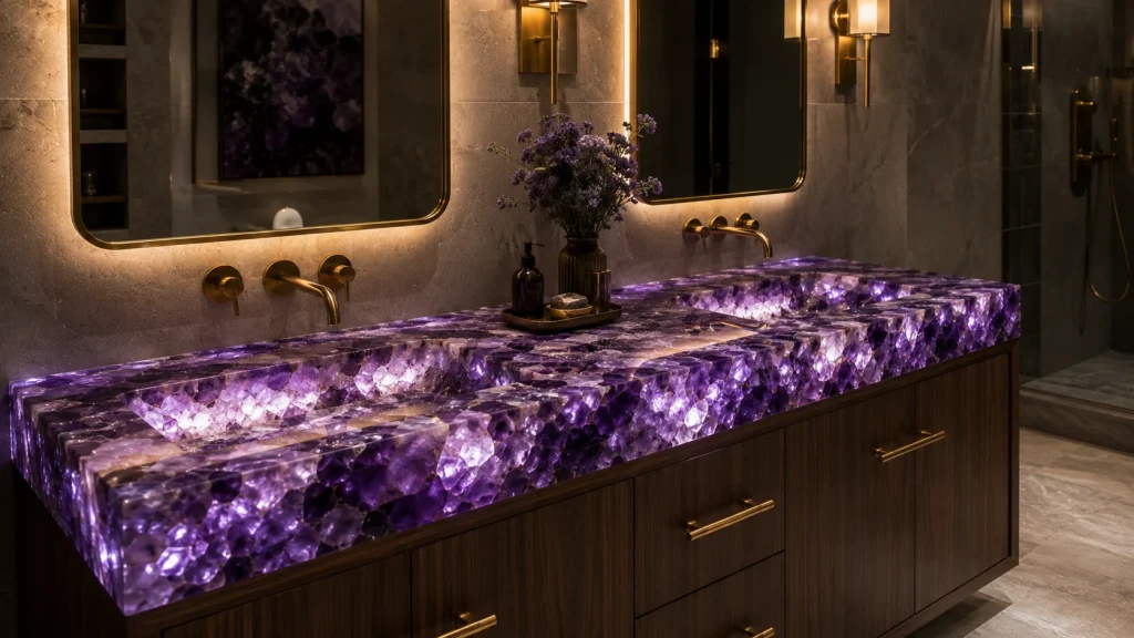 Semi-Precious Stone Countertops (2026 Guide): Everything You Need to Know Before Buying Gemstone Slabs 6 deep purple amethyst gemstone countertop