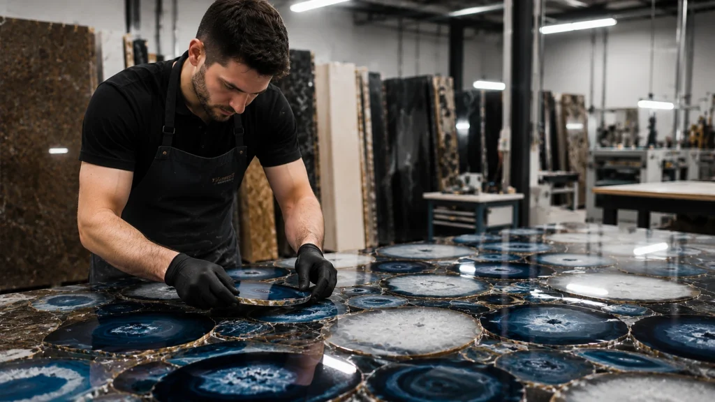 Semi-Precious Stone Countertops (2026 Guide): Everything You Need to Know Before Buying Gemstone Slabs 3 gemstone slab production