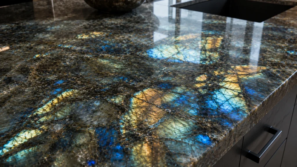 Semi-Precious Stone Countertops (2026 Guide): Everything You Need to Know Before Buying Gemstone Slabs 7 labradorite countertop